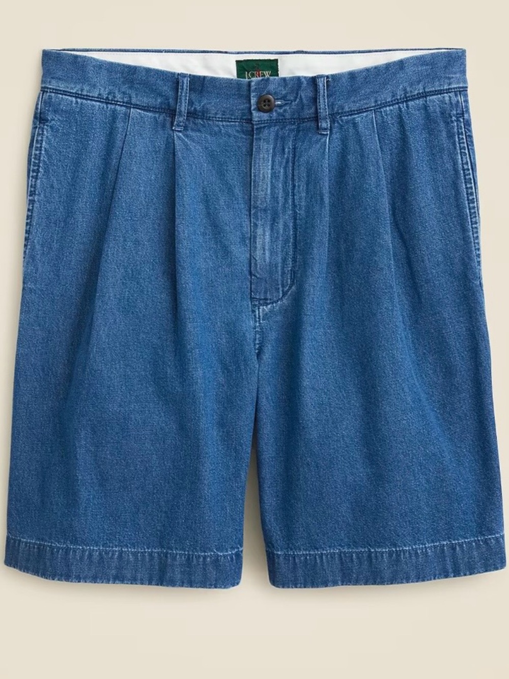 J. Crew Men’s 8” Relaxed Pleated Blue Chambray Denim Shorts Red Oarsman